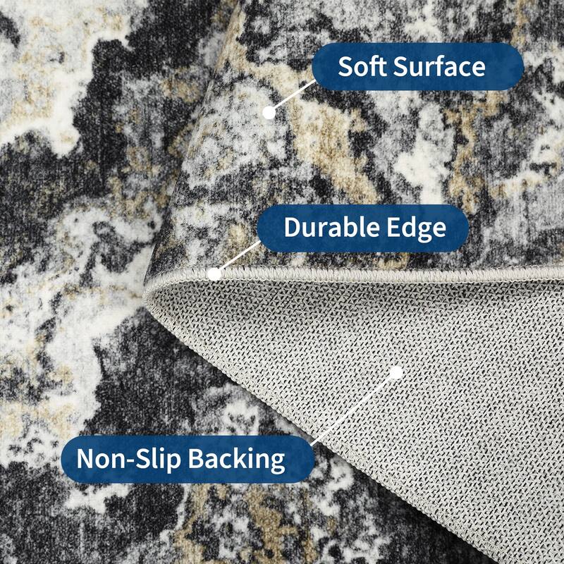 Machine Washable Area Rugs for Living Room, Modern Abstract Bedroom Rug, Low Pile Non-Slip Carpet