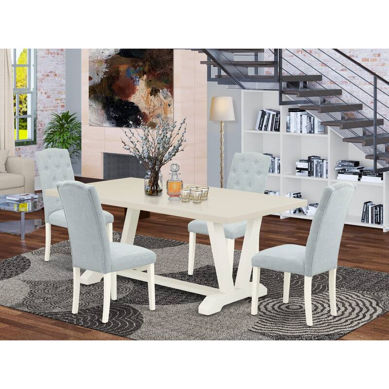 East West Furniture Dining Table Set- a Kitchen Table and Baby Blue Linen Fabric Parsons Chairs, Off-White(Pieces Options)
