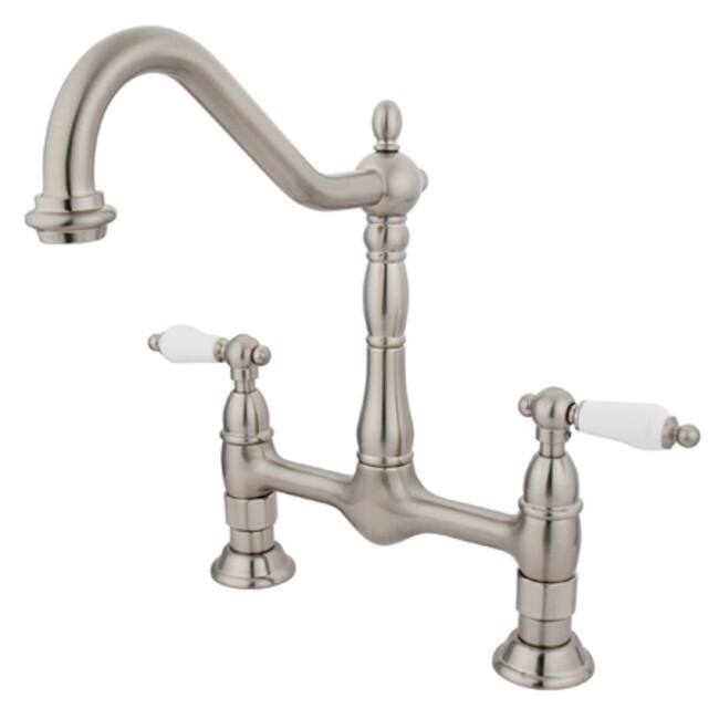 Kingston Brass Heritage Bridge Kitchen Faucet with Porcelain Lever