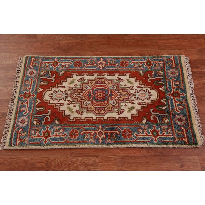 Hand Knotted Oriental 100% Wool Carpet Traditional Medallion Beige & Ivories Heriz (serapi) Area Rug - 3' 0'' X 2' 0''