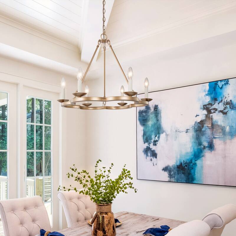 Mid-Century Modern 6-light Wagon Wheel Chandelier Circle Candle Dining Room Lights - L23.5" x W23.5 " xH20.5"