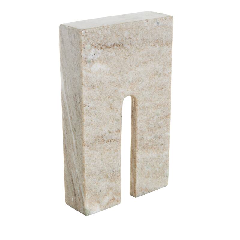 White, Black or Beige Marble Rectangular Geometric Sculpture with Arched Groove Interior