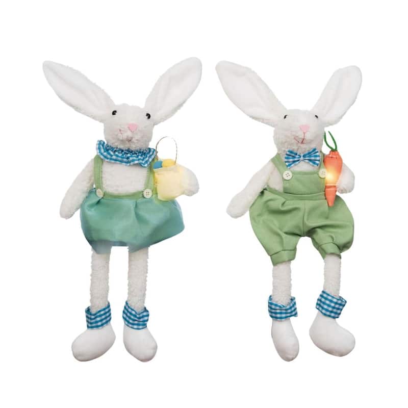 Transpac Light Up Plush Easter Bunny w/Carrot Set of 2 Home Decorations Easter
