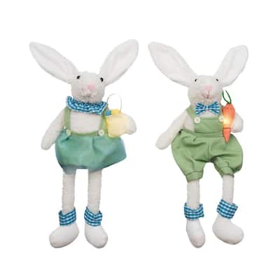 Transpac Light Up Plush Easter Bunny w/Carrot Set of 2 Home Decorations Easter