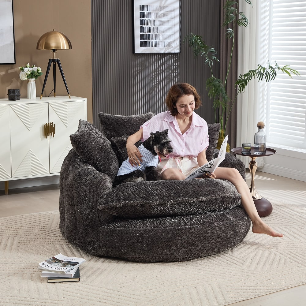 55" Modern Long Polyester Foam Round Bean Bag Sofa Chair with Pillows