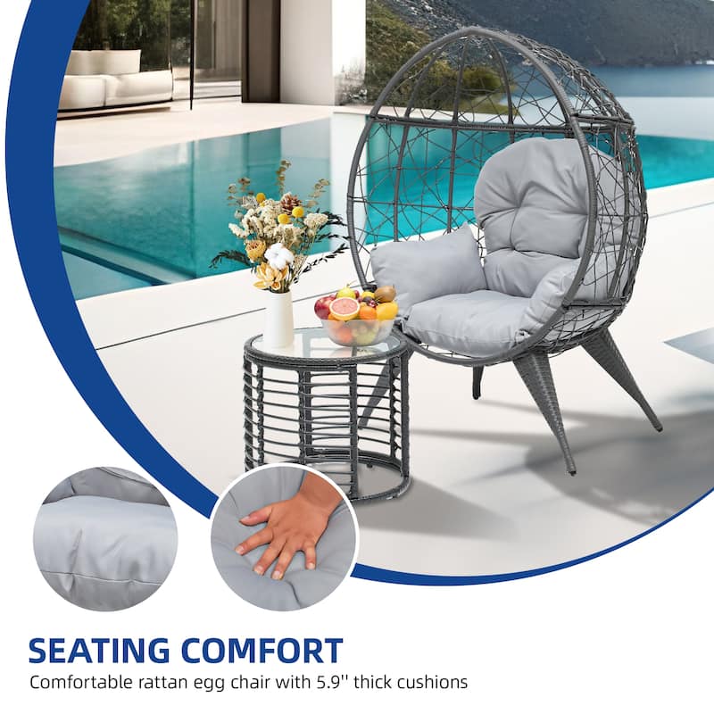 Egg Chair with Stand Outdoor Egg Lounge Chair with Cushion