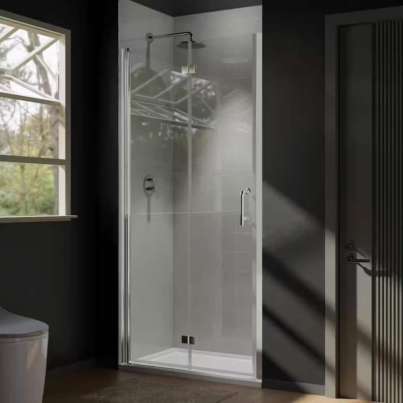Bifold Semi-Frameless Shower Door with Clear Glass - 30 in.Wx72 in.H - Clear