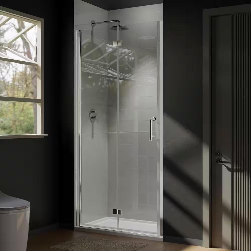 Bifold Semi-Frameless Shower Door with Clear Glass