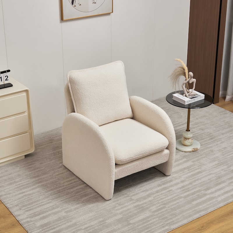 Beige Modern 28.35" Upholstered Arm Chair with Ergonomic Design and Soild Wood Frame