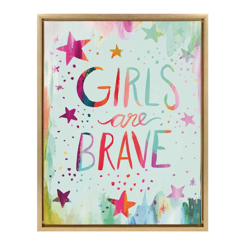 Kate and Laurel Sylvie Girls are Brave Framed Canvas by Ettavee - 18x24 - Plastic - Gold