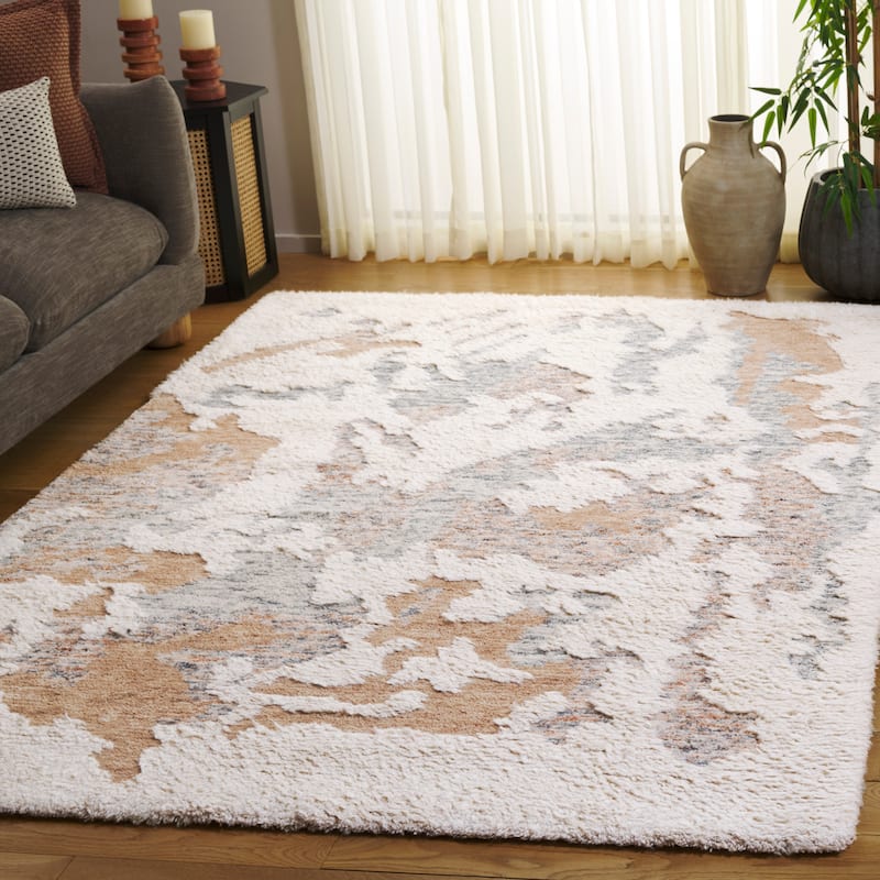 SAFAVIEH Handmade Casablanca Shag Gazsi Wool High-Low Pile Rug - Ivory/Brown - 5' x 8'