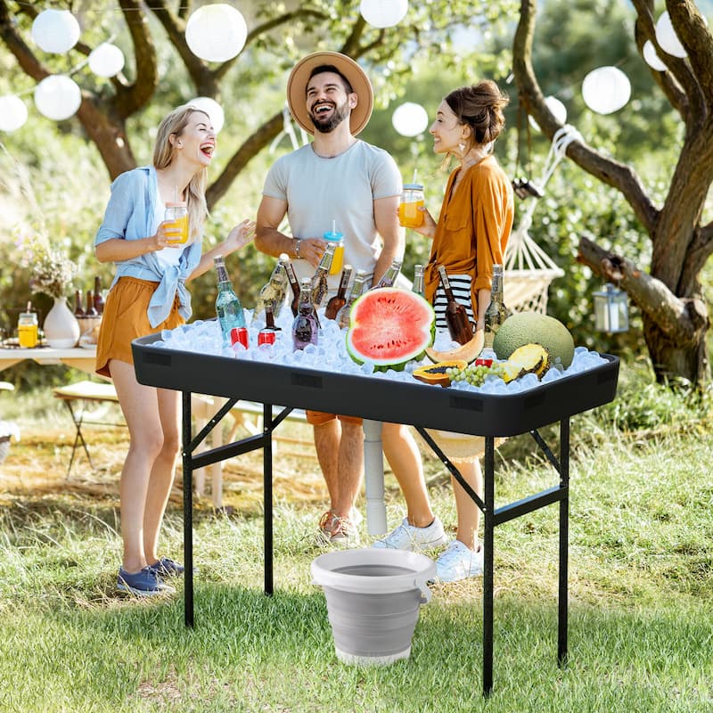 Costway 4 Foot Party Ice Cooler Folding Table Plastic with Matching - See Details
