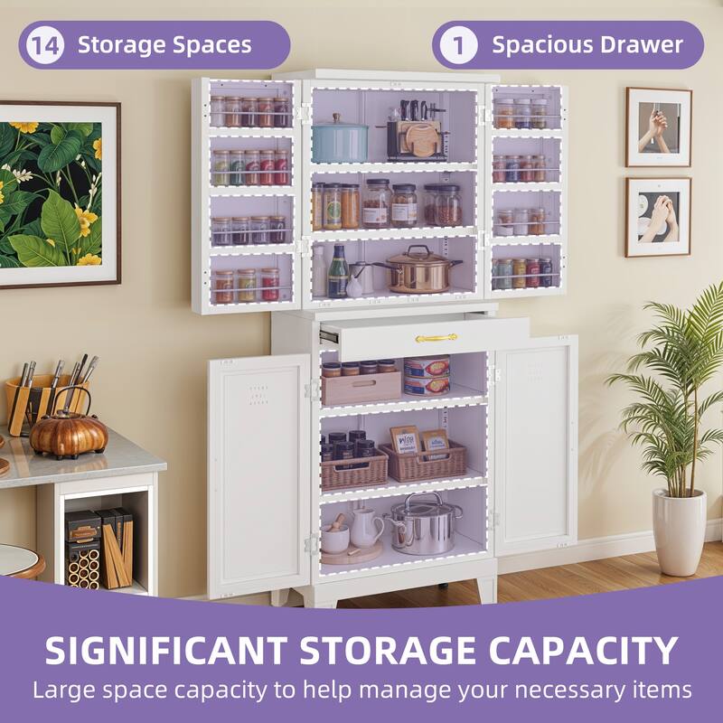 72" Tall Metal Storage Cabinet Organizer for Bathroom, Kitchen & Living Room