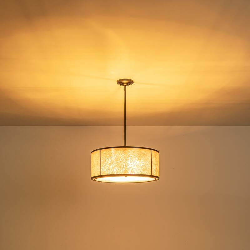 20" W and 8" W Rustic Matte Black Finish Tawny Mica Drum Pendant Light for Living Room & Bedroom