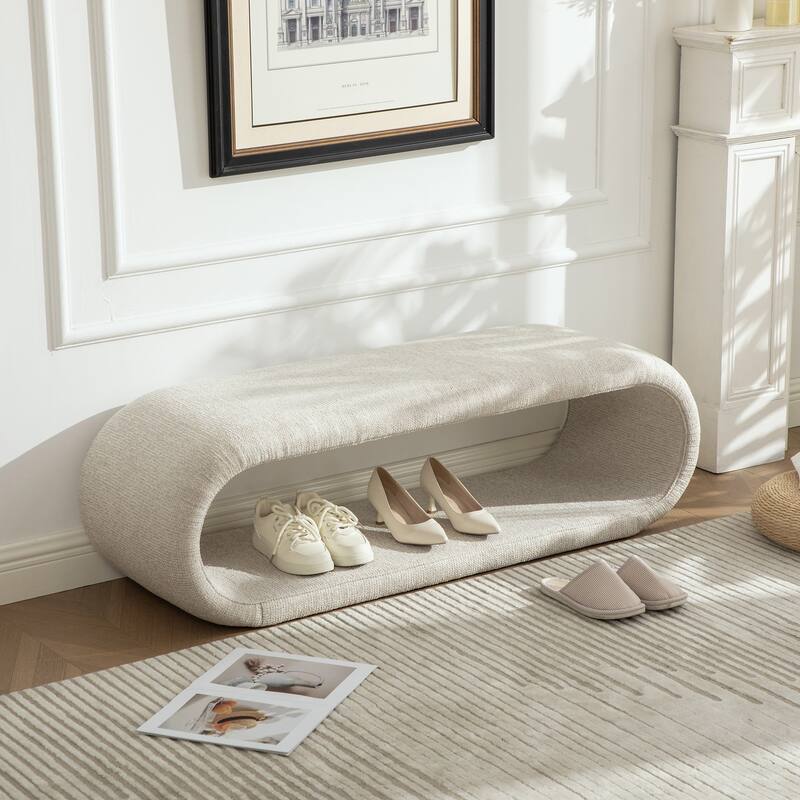 52.2''W Modern Chenille Upholstered Bench,Entry Shoe Bench Stool