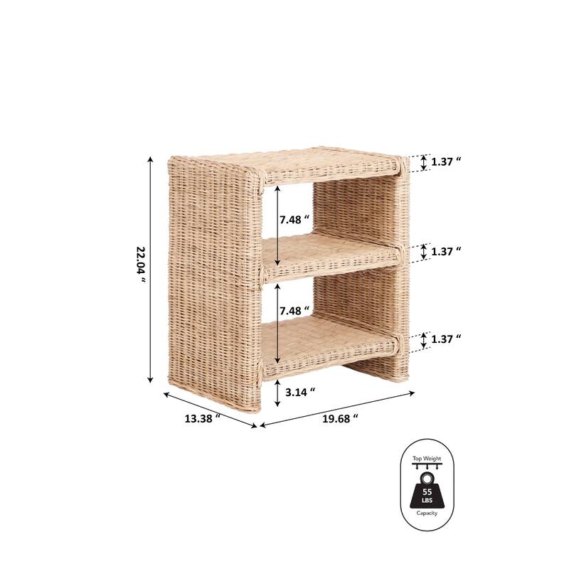 Spiroa 22" Coastal Bohemian Rattan/Wood 3 Tier End Table, Natural, by JONATHAN Y - 22.04"