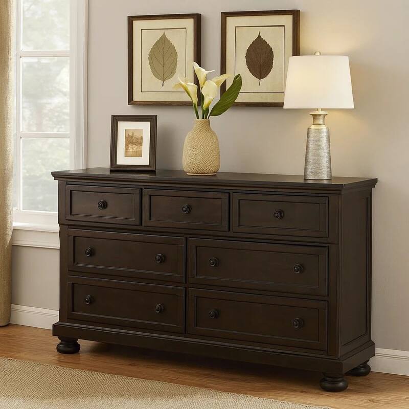 Wooden Transitional Style Dressing Table With Hidden Drawers, Dark Brown