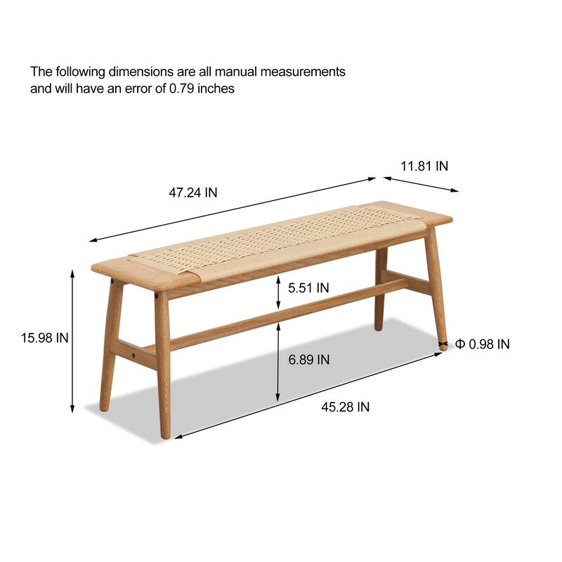 (1.2M) Woven Design Natural Oak Wood Dining Bench Bed Bench for Dining Room, Bedroom, Bathroom