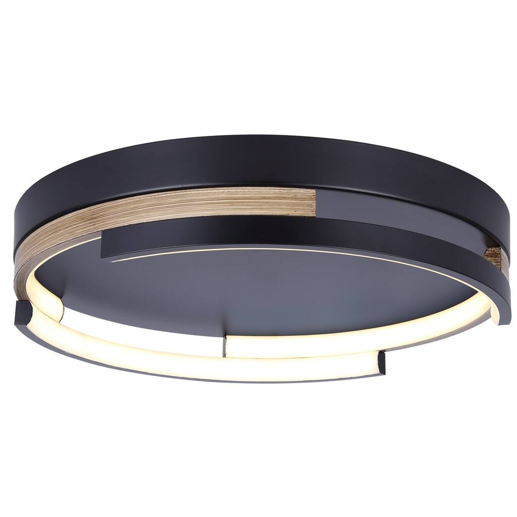 Azria Integrated LED Ceiling Light Matte Black with Wood Accent, Modern Flush Mount