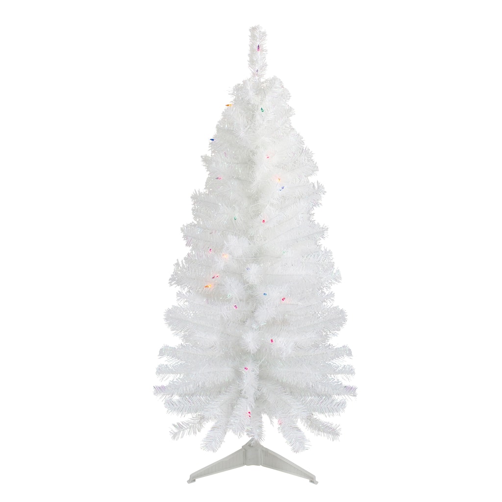 4' Pre-Lit White Pine Slim Artificial Christmas Tree - Multi Lights - 4 Foot