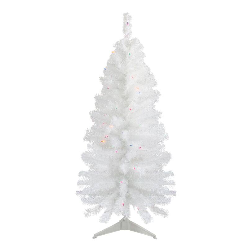 4' Pre-Lit White Pine Slim Artificial Christmas Tree - Multi Lights - 4 Foot