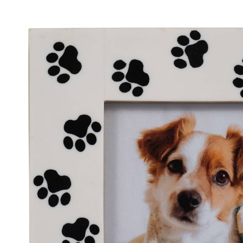 Sagebrook Home4" x 6" Paw Print Photo Frame, Contemporary Black and White Resin Decorative Picture Frame