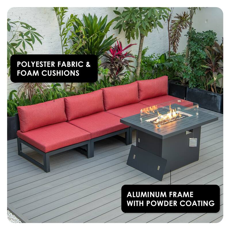 Chelsea Modern 5-Piece Aluminum Outdoor Patio Conversation Set with Coffee Table with Removable and Washable Cushion Covers