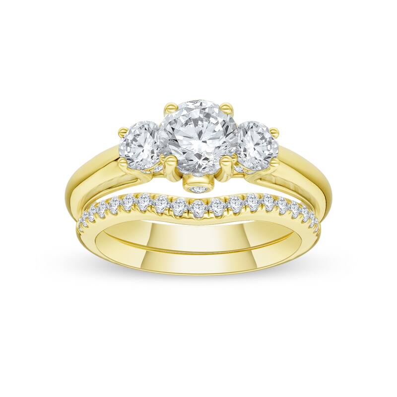 1 1/2ct TDW Diamond Three Stone Anniversary Ring Set in 14K Yellow Gold for Women