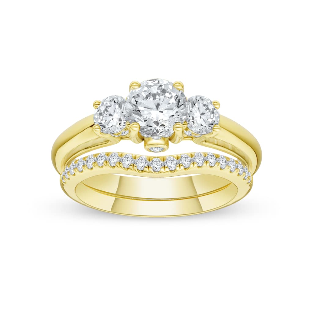1 1/2ct TDW Diamond Three Stone Anniversary Ring Set in 14K Yellow Gold for Women