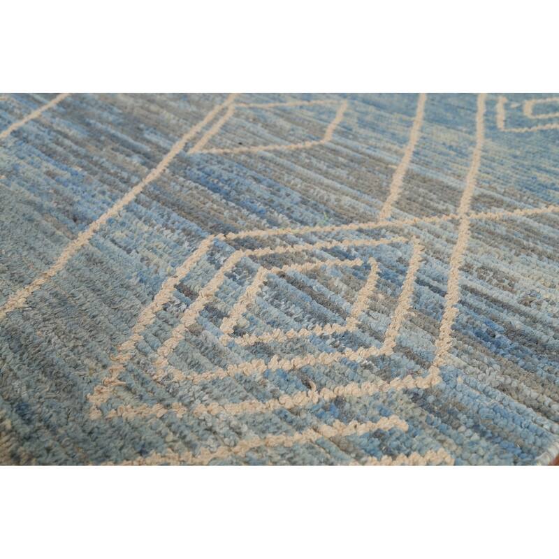 Moroccan Rug Hand-Knotted Blue Abstract Wool Carpet - 7'2"x 10'11"