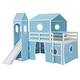 preview thumbnail 10 of 28, Full Size Loft Bed with Slide, Tent & Tower, Playhouse Design, Solid Wood Frame, Castle-Themed Bed for Kids, Blue