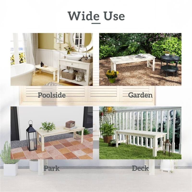 Solid Pine Wood Two-Seat Garden Bench with Slatted Seat - 47.2" L x 16.5" W x 16.5" H