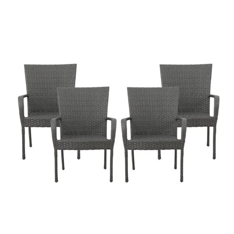 Roomfitters Outdoor Wicker Stacking Chairs, Transitional PE Rattan with Curved Armrests