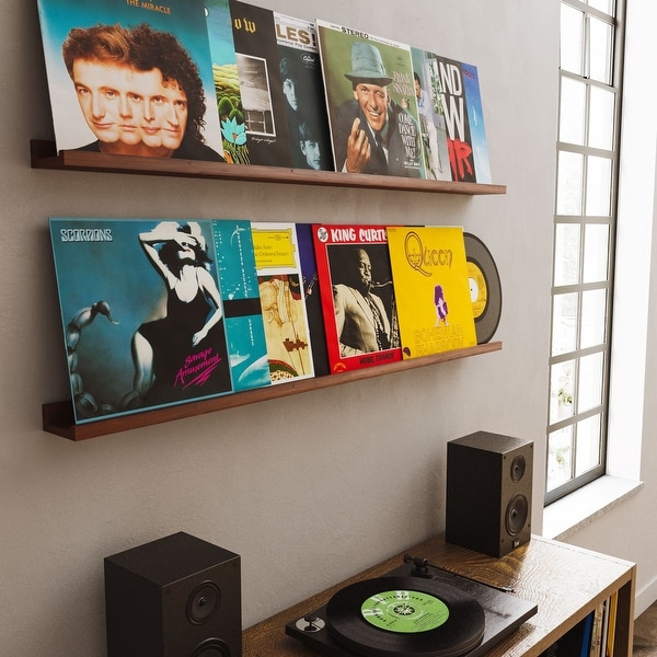 Walnut Picture Ledge Vinyl Display Shelf Wood Floating Shelf