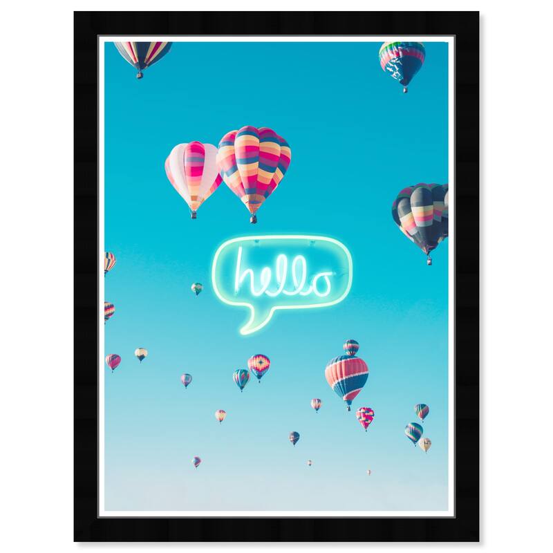 Wynwood Studio Prints Typography and Quotes Hello Balloons Blue and Celeste Modern & Contemporary Wall Art Canvas Print
