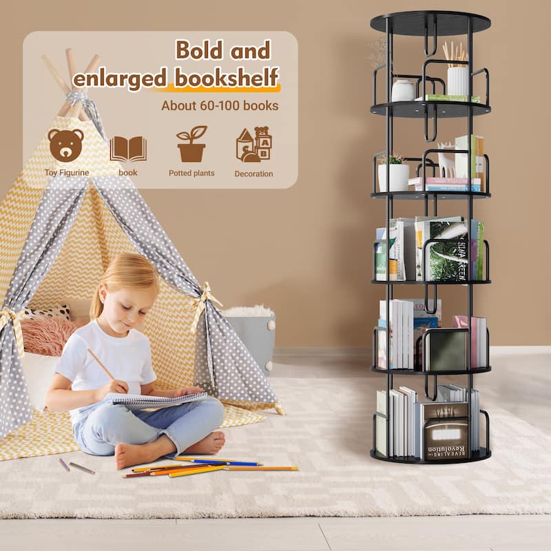 Rotating Bookshelf Tower 5 Tier, Spinning Bookcase, Vertical Turning Round storage Bookshelf