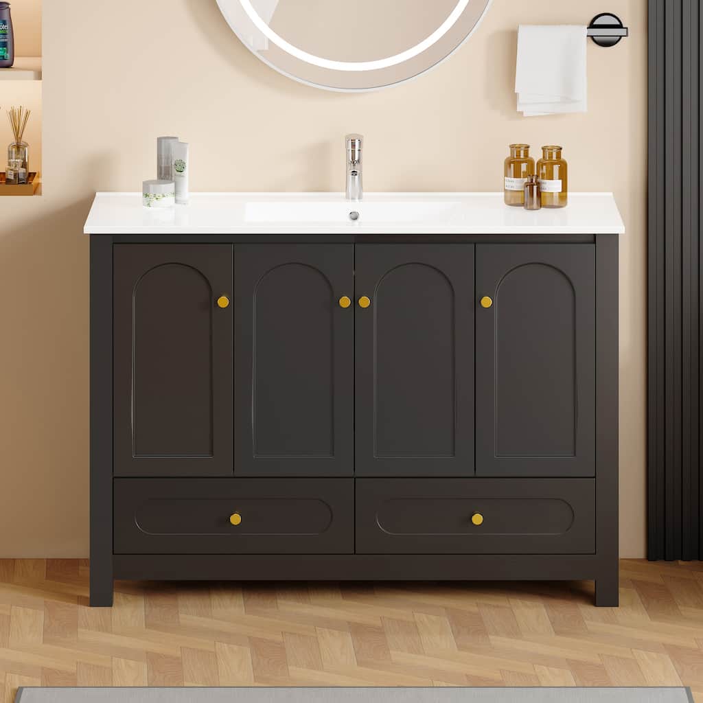 48" Black Bathroom Vanity with Ceramic Sink Combo