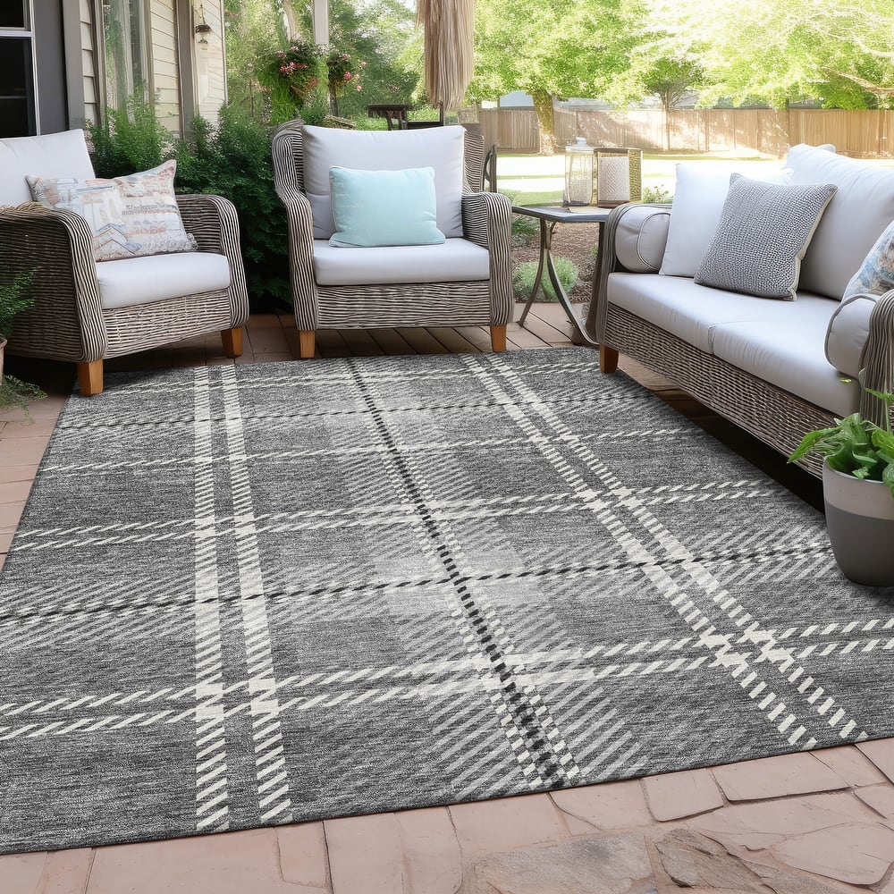 Machine Washable Indoor/ Outdoor Chantille Plaid Cozy Rug