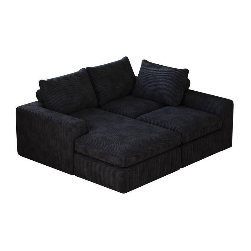 Corduroy Cloud L-shaped Sectional Sofa with Chaise and Pillows
