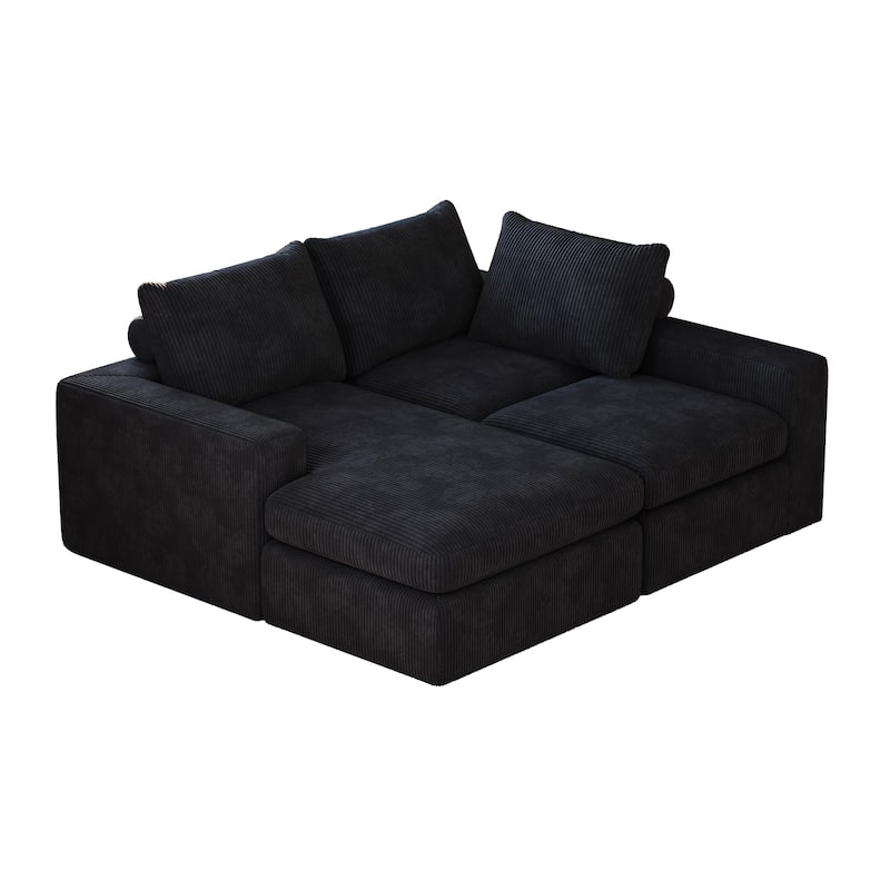 Roomfitters Modern 3-Seater Corduroy Cloud Sectional Sofa with Chaise, L-Shaped Boneless Couch with Pillows