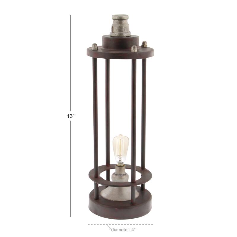 Metal Battery Operated Room Accent Lamp with Included Fixed LED Light - Brown - Roche River Decor