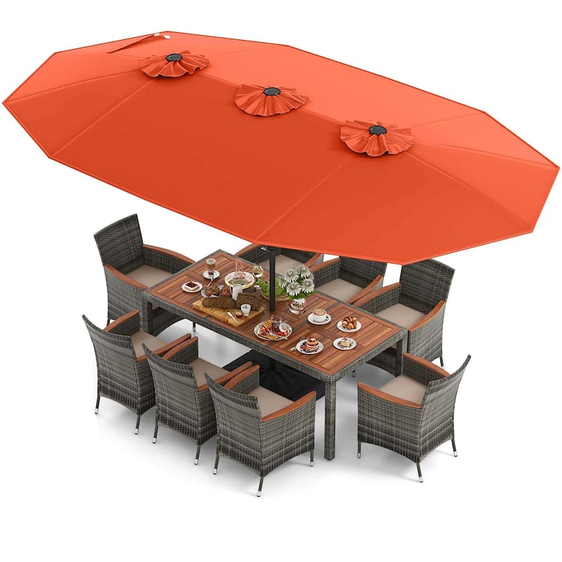 10 PCS Patio Wicker Dining Set Outdoor Furniture Set w/ Umbrella