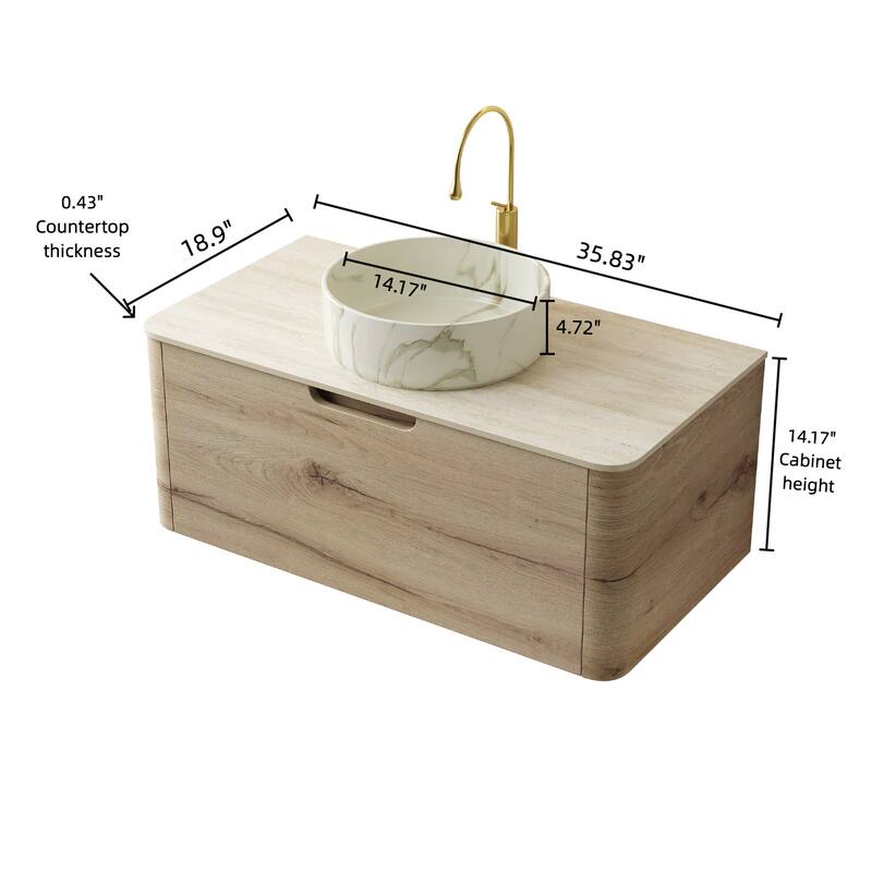 36" Bathroom Vanity with Sink,Plywood Storage Cabinet with Drawer,Ceramic Basin with Stone Pattern andStone Top