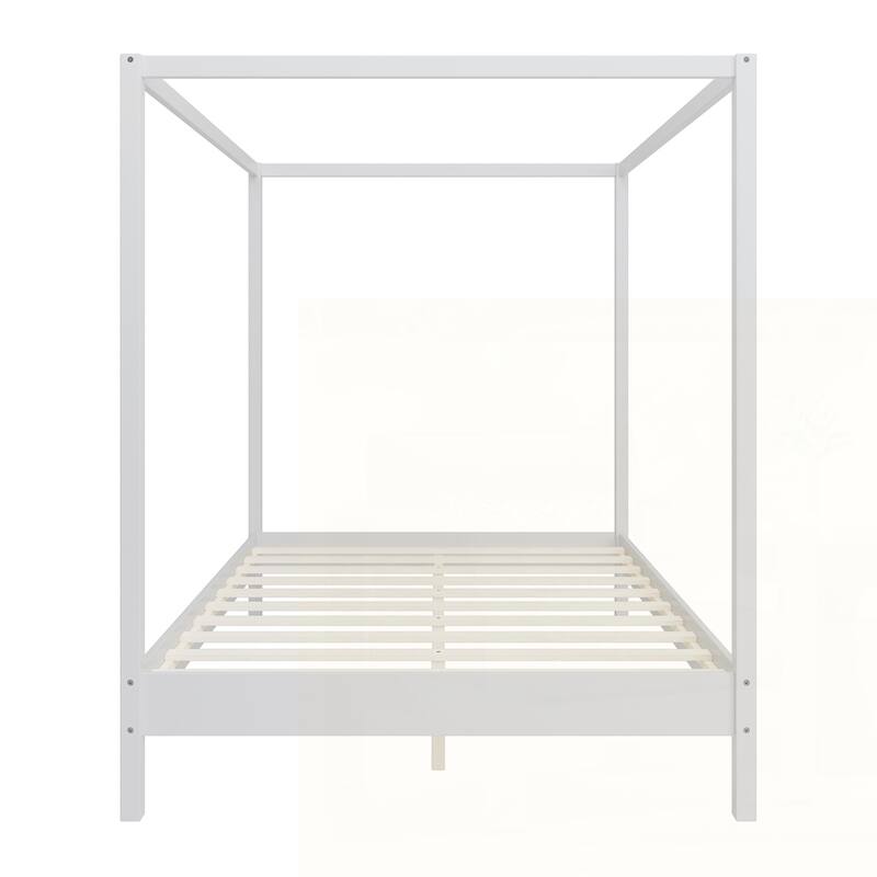 Solid Wood Canopy Bed Frame Four Poster Platform Bed with Slats Support