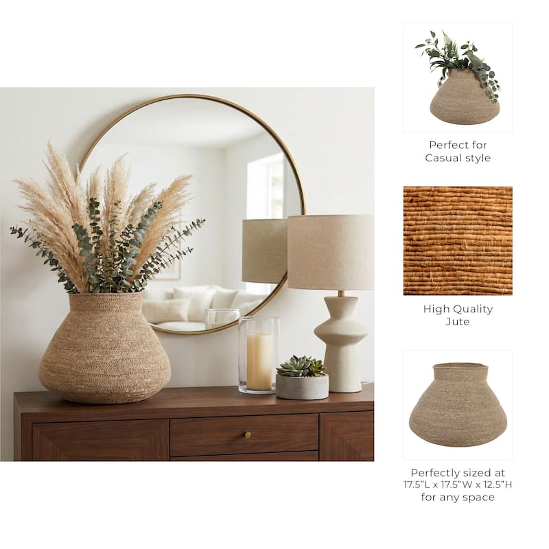 Sculptural Woven Vase with Wide Opening - 18", Brown & Tan