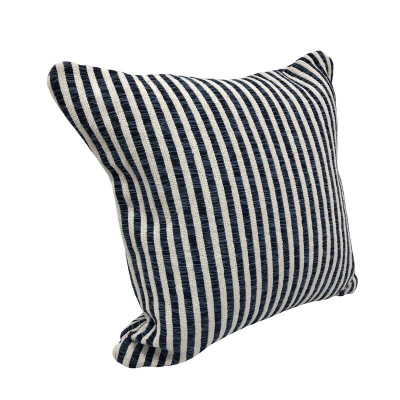 Striped Embroidered Cotton Throw Pillows - 22" - Blue and White - Set of 2