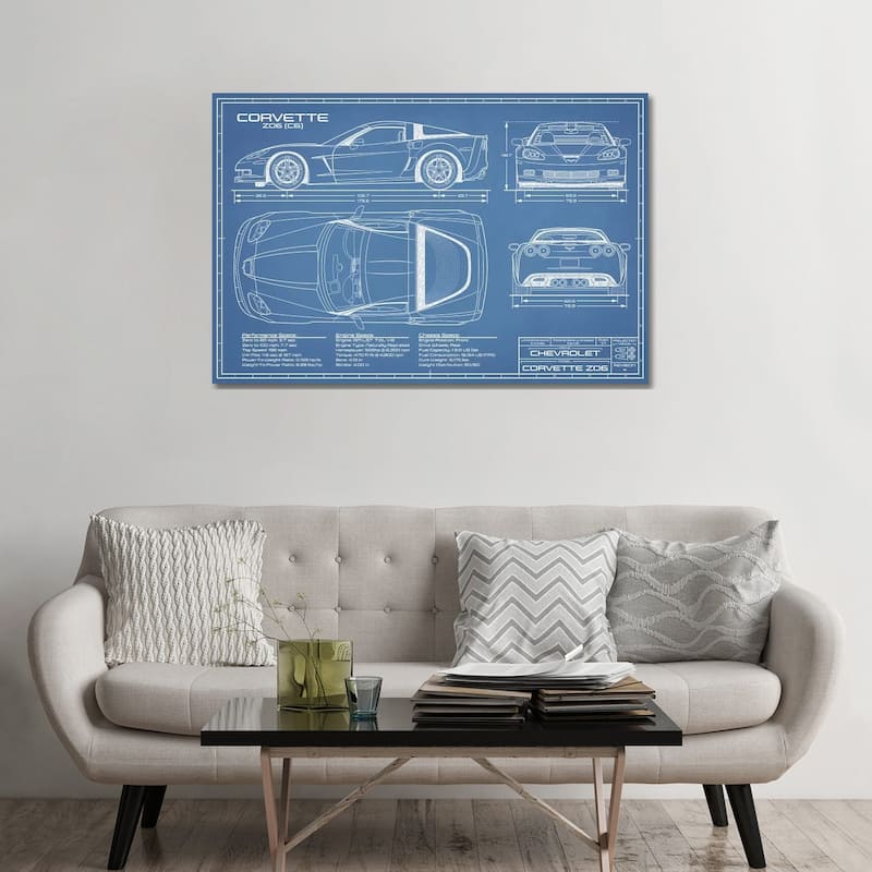 iCanvas "Corvette (C6) Z06 Blueprint" by Action Blueprints Canvas Print - 32x48x1.5