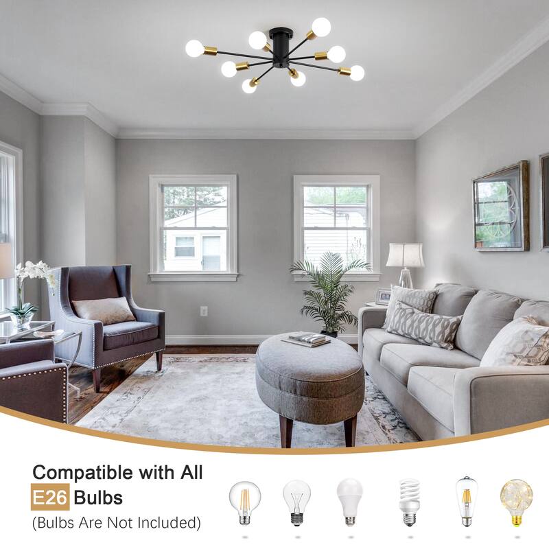 8-Light Modern Semi Flush Mount Sputnik Ceiling Light for Kitchen Bedroom Dining Room