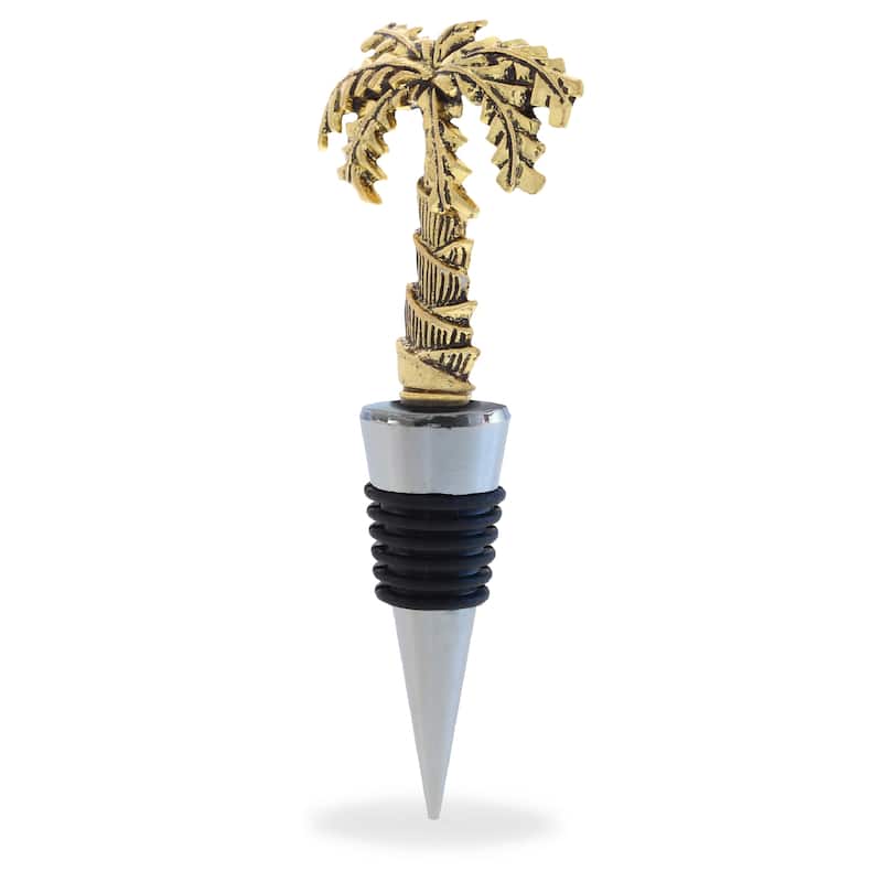 Cheers Gold Palm Tree Metal Wine Stopper, Elegant Vacuum Seal Reusable - 5 inches