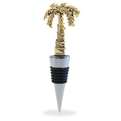 Cheers Gold Palm Tree Metal Wine Stopper, Elegant Vacuum Seal Reusable - 5 inches